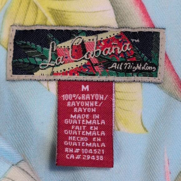 La Cabana Hawaiian Shirt Men’s M Blue Floral Rayon Button Down Tropical - Picture 3 of 10